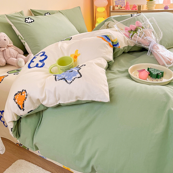 91家纺网 家纺一手货源 找家纺 雅居纺家纺 2025新款全棉水洗棉绣花四件套 喷火龙