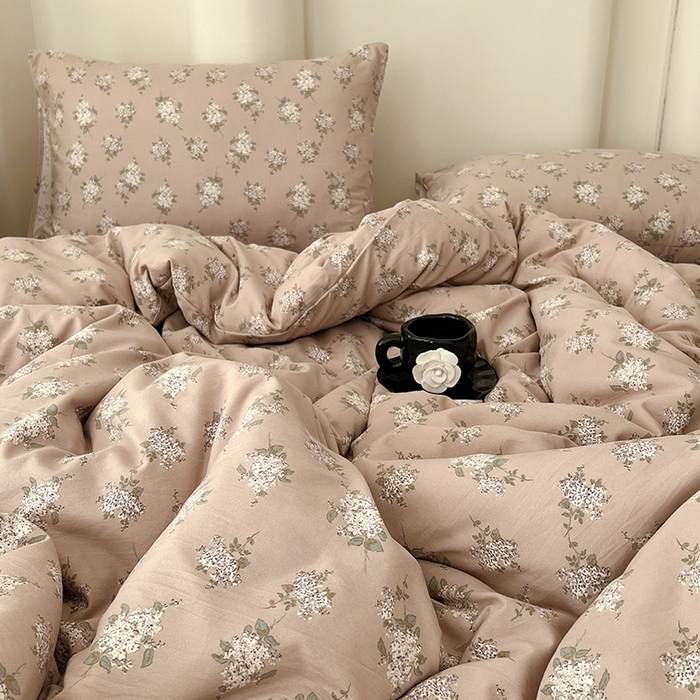 91家纺网 家纺一手货源 找家纺 暖芯优选 2025新款针织棉双层纱四件套小碎花被套床单床笠款学生三件套新款直播热款-床图-系列二 花荣