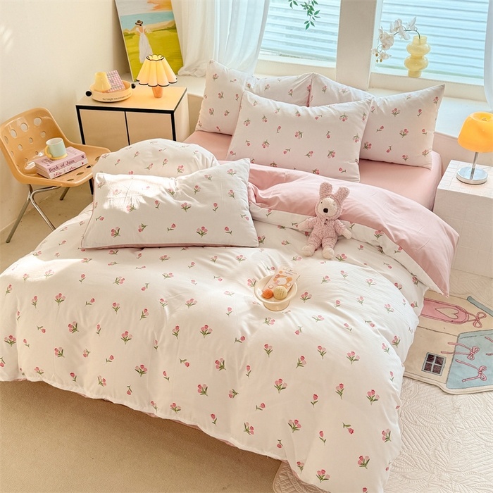 91家纺网 家纺一手货源 找家纺 多品家纺 2025新款超柔水洗软糯云朵棉单被套 朵朵郁金香