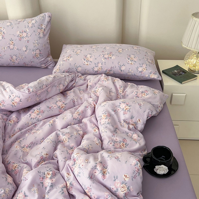 91家纺网 家纺一手货源 找家纺 2025新款针织棉双层纱四件套小碎花被套床单床笠款学生三件套新款直播热款-床图-系列一 朴雅