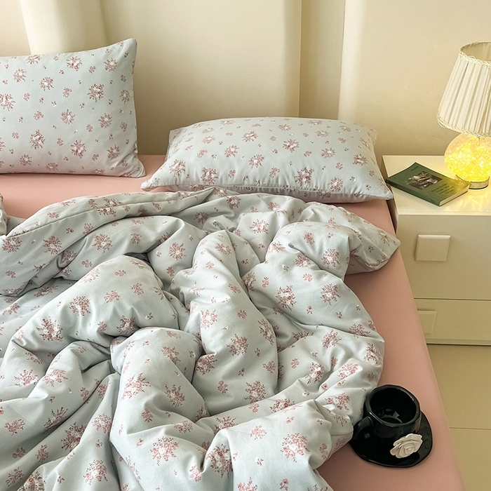 91家纺网 家纺一手货源 找家纺 暖芯优选 2025新款针织棉双层纱四件套小碎花被套床单床笠款学生三件套新款直播热款-床图-系列二 曼陀罗