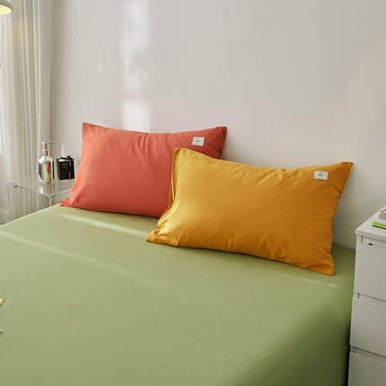 91家纺网 家纺一手货源 找家纺 雅居纺家纺 2025新款全棉素色水洗棉单枕套 橙黄明黄