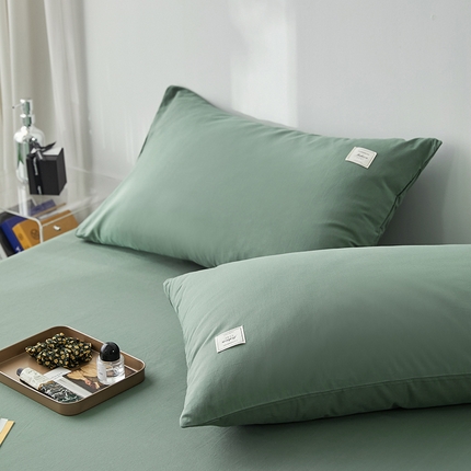 91家纺网 家纺一手货源 找家纺 雅居纺家纺 2025新款全棉素色水洗棉单枕套 墨子绿