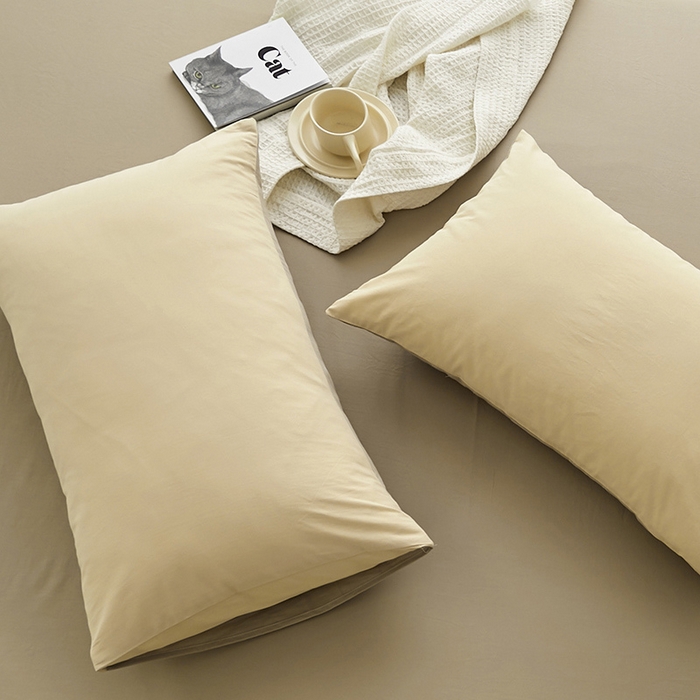 91家纺网 家纺一手货源 找家纺 雅居纺家纺 2025新款全棉素色水洗棉单枕套 咖啡卡其