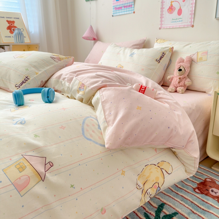 91家纺网 家纺一手货源 找家纺 曼之夏 2025新款全棉印花四件套 萌萌猫咪