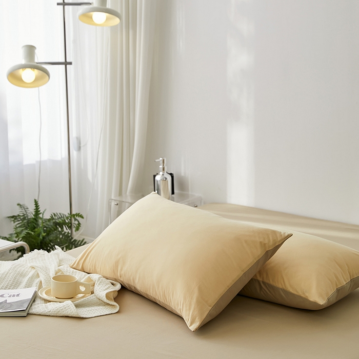 91家纺网 家纺一手货源 找家纺 雅居纺家纺 2025新款全棉素色水洗棉单枕套 咖啡卡其