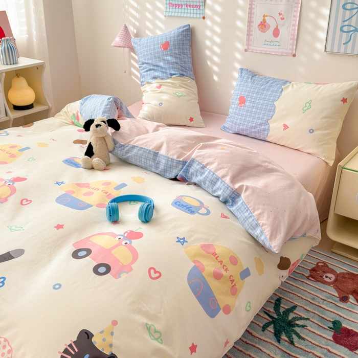 91家纺网 家纺一手货源 找家纺 曼之夏 2025新款全棉印花四件套 兜兜乐园