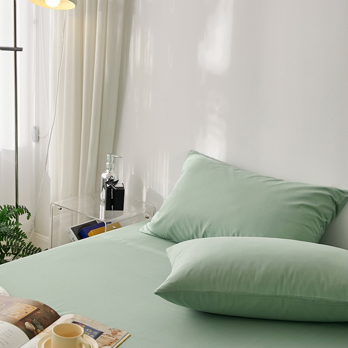 91家纺网 家纺一手货源 找家纺 雅居纺家纺 2025新款全棉素色水洗棉单枕套 水绿