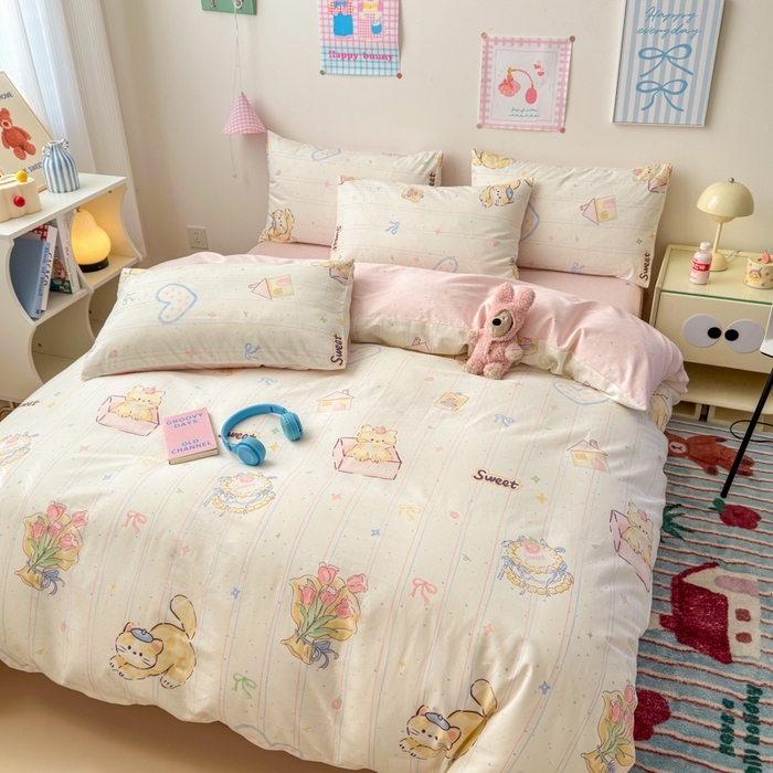 91家纺网 家纺一手货源 找家纺 曼之夏 2025新款全棉印花四件套 萌萌猫咪