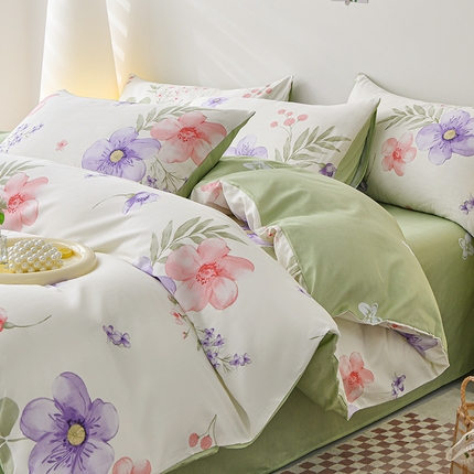 宇彬家纺 2024直播新款13070全棉纯棉印花单双人被套喷气小清新简约热款学生被罩 春和景明