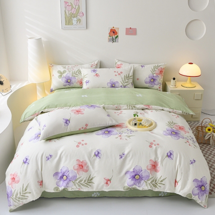 91家纺网 家纺一手货源 找家纺 （总）宇彬家纺 2026直播新款13070全棉纯棉印花床单床笠款四件套和单被套喷气清新简约（缩水足可定做）