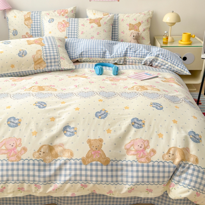 91家纺网 家纺一手货源 找家纺 曼之夏 2025新款全棉印花四件套 少女熊