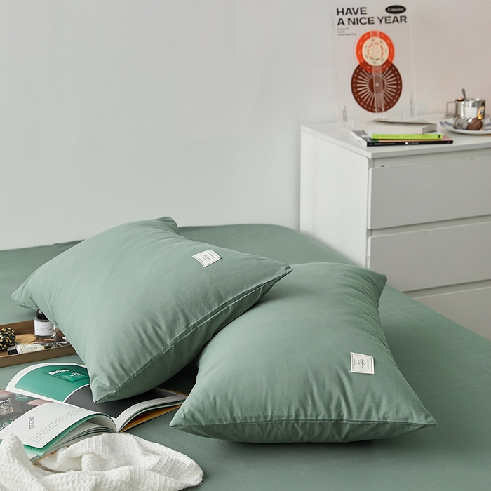 91家纺网 家纺一手货源 找家纺 雅居纺家纺 2025新款全棉素色水洗棉单枕套 墨子绿