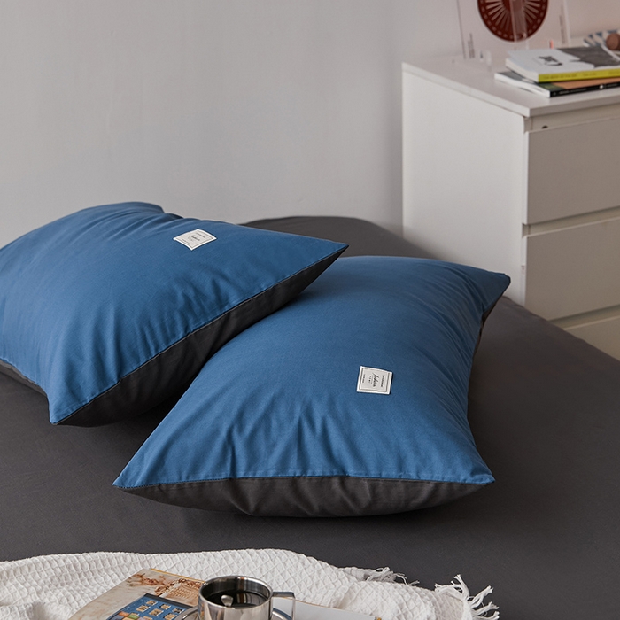 91家纺网 家纺一手货源 找家纺 雅居纺家纺 2025新款全棉素色水洗棉单枕套 牛仔蓝低调灰
