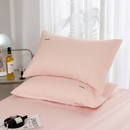 91家纺网 家纺一手货源 找家纺 眠博士 2025新款简约时尚全棉华夫格枕套 简约款-嫩玉粉