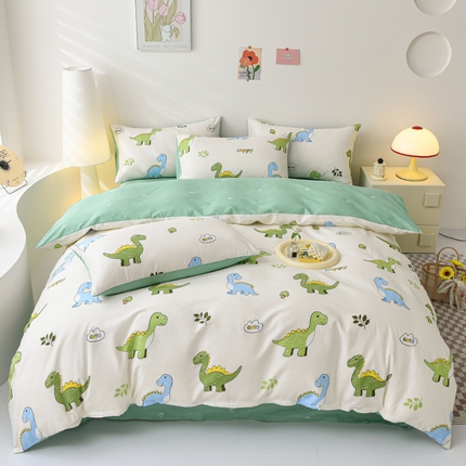 宇彬家纺 2026直播新款13070全棉纯棉印花床单床笠款四件套和单被套喷气清新简约（缩水足可定做） 侏罗纪