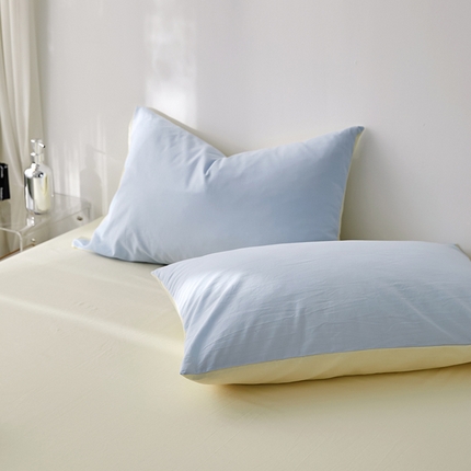 雅居纺家纺 2025新款全棉素色水洗棉单枕套 新蓝+米黄