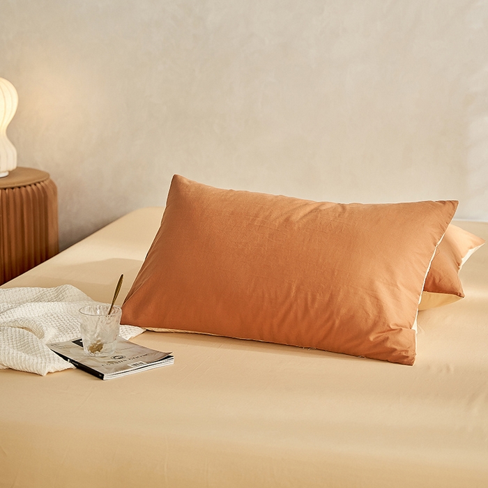 91家纺网 家纺一手货源 找家纺 雅居纺家纺 2025新款全棉素色水洗棉单枕套 焦糖咖啡