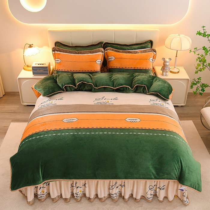 91家纺网 家纺一手货源 找家纺 （买家秀 爆款不断货）A类母婴级牛奶绒四件套珊瑚绒四件套雪花绒四件套牛奶绒床裙四件套法莱绒床裙四件套 快乐心情