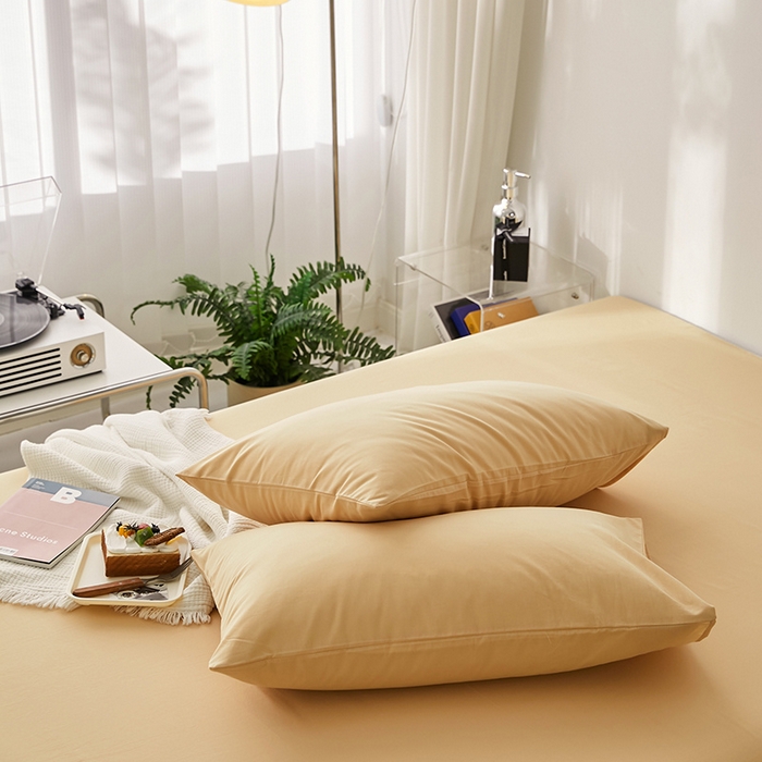 91家纺网 家纺一手货源 找家纺 雅居纺家纺 2025新款全棉素色水洗棉单枕套 咖啡