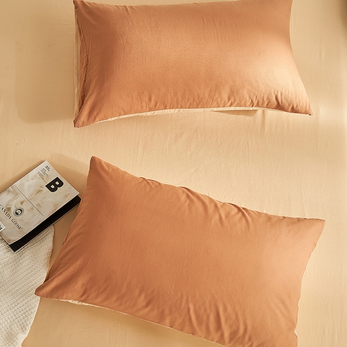 91家纺网 家纺一手货源 找家纺 雅居纺家纺 2025新款全棉素色水洗棉单枕套 焦糖咖啡