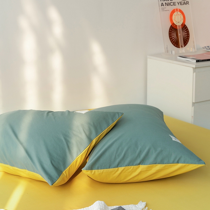 91家纺网 家纺一手货源 找家纺 雅居纺家纺 2025新款全棉素色水洗棉单枕套 墨子绿绅士黄