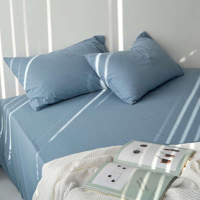 91家纺网 家纺一手货源 找家纺 雅居纺家纺 2025新款全棉素色水洗棉单枕套 浅蓝