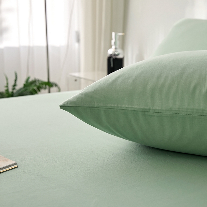 91家纺网 家纺一手货源 找家纺 雅居纺家纺 2025新款全棉素色水洗棉单枕套 水绿