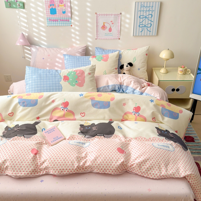 91家纺网 家纺一手货源 找家纺 曼之夏 2025新款全棉印花四件套 兜兜乐园