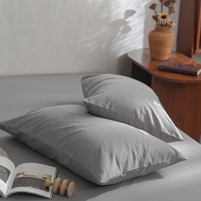 91家纺网 家纺一手货源 找家纺 雅居纺家纺 2025新款全棉素色水洗棉单枕套 绅士灰