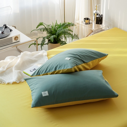 91家纺网 家纺一手货源 找家纺 雅居纺家纺 2025新款全棉素色水洗棉单枕套 墨子绿绅士黄