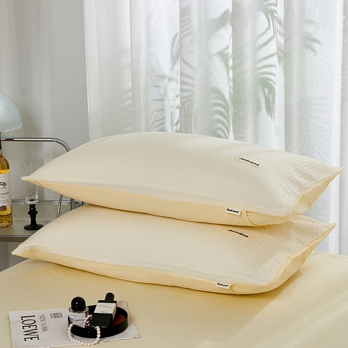 91家纺网 家纺一手货源 找家纺 眠博士 2025新款简约时尚全棉华夫格枕套 简约款-珍珠白