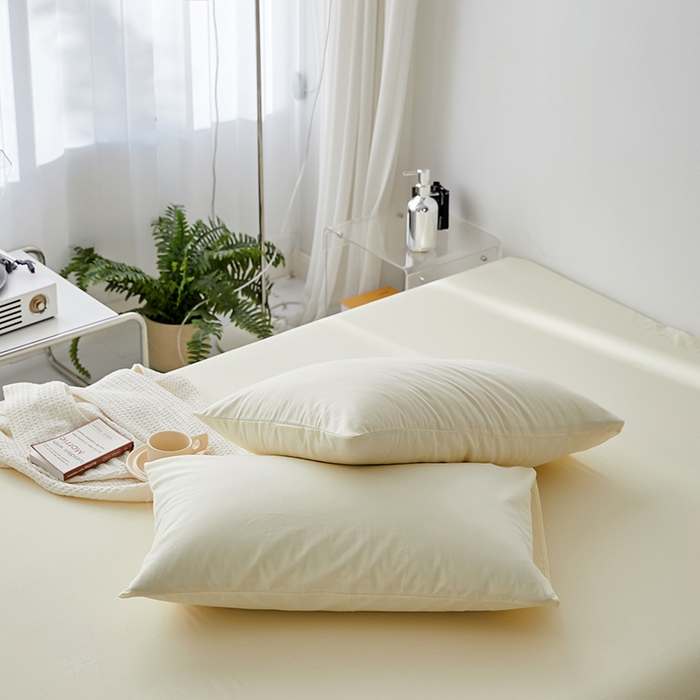 91家纺网 家纺一手货源 找家纺 雅居纺家纺 2025新款全棉素色水洗棉单枕套 米黄