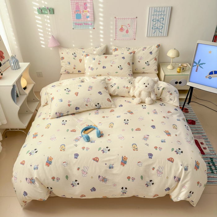 91家纺网 家纺一手货源 找家纺 曼之夏 2025新款全棉印花四件套 游乐园