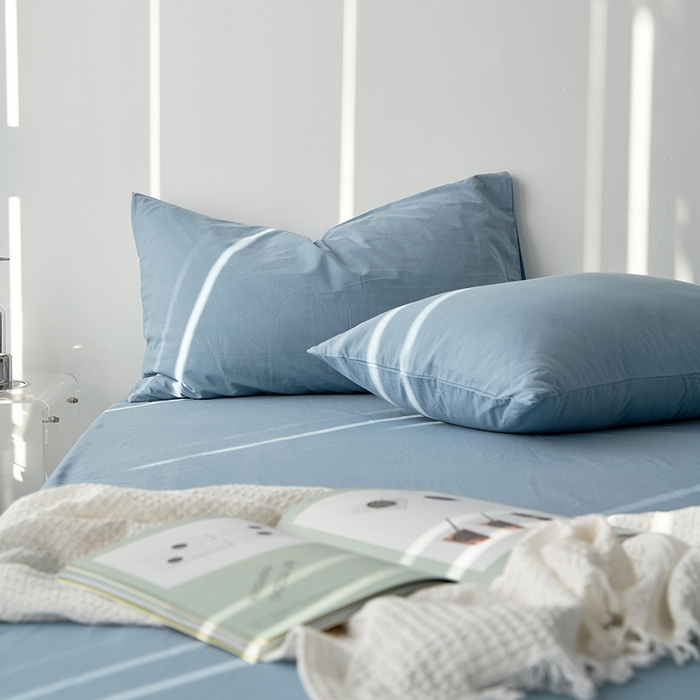 91家纺网 家纺一手货源 找家纺 雅居纺家纺 2025新款全棉素色水洗棉单枕套 浅蓝