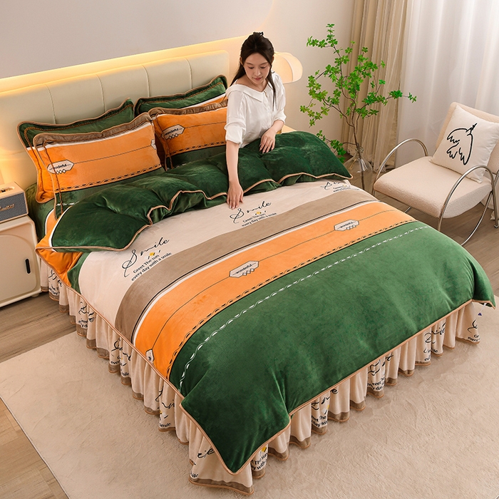 91家纺网 家纺一手货源 找家纺 （买家秀 爆款不断货）A类母婴级牛奶绒四件套珊瑚绒四件套雪花绒四件套牛奶绒床裙四件套法莱绒床裙四件套 快乐心情