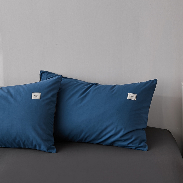 91家纺网 家纺一手货源 找家纺 雅居纺家纺 2025新款全棉素色水洗棉单枕套 牛仔蓝低调灰