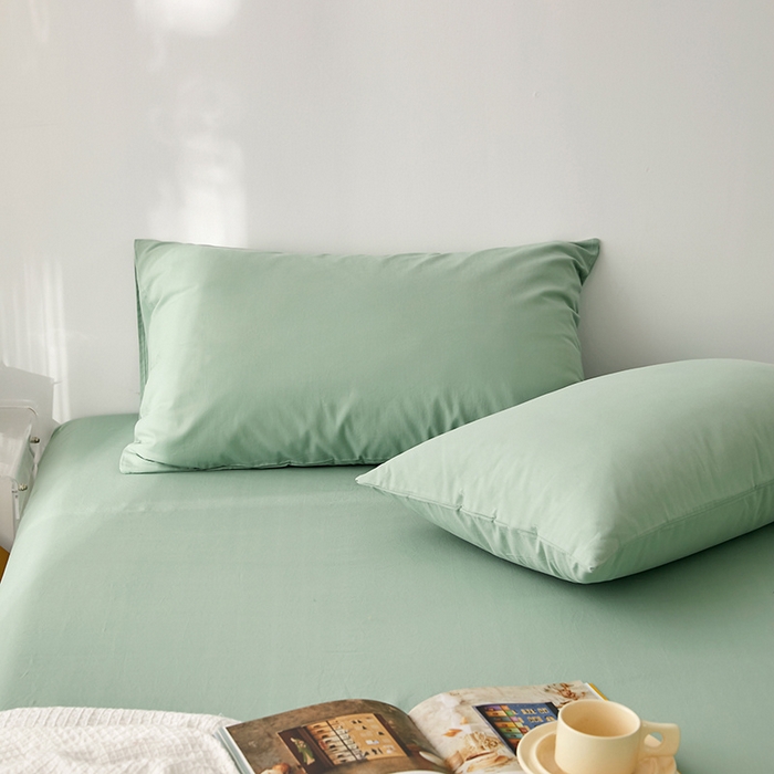 91家纺网 家纺一手货源 找家纺 雅居纺家纺 2025新款全棉素色水洗棉单枕套 水绿
