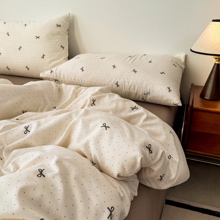 91家纺网 家纺一手货源 找家纺 漫仙阁家纺 2025年爆款新品有氧双层纱四件套-碎花 蝴蝶可颂-咖