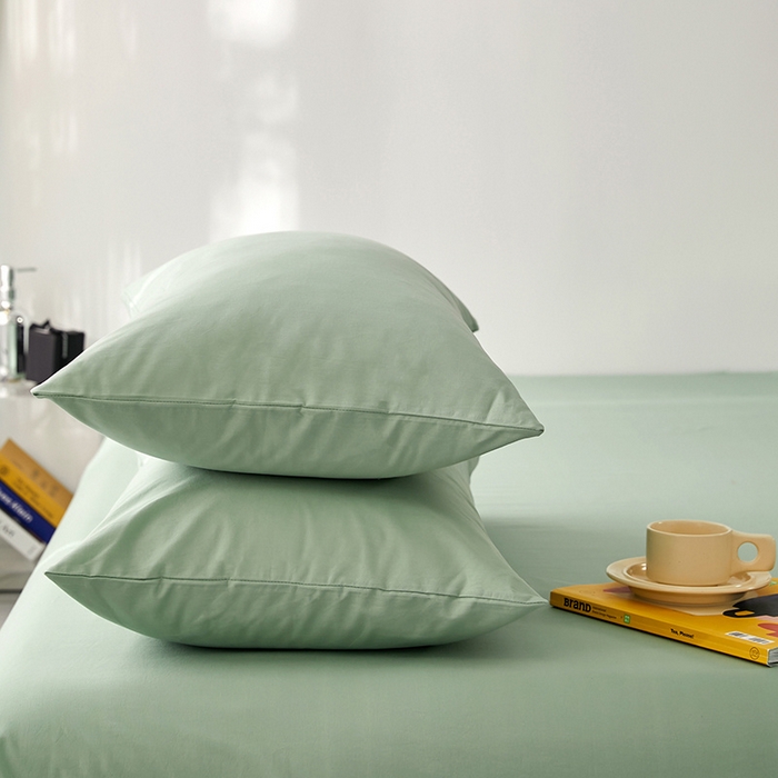 91家纺网 家纺一手货源 找家纺 雅居纺家纺 2025新款全棉素色水洗棉单枕套 水绿