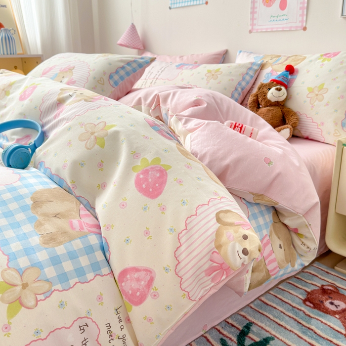 91家纺网 家纺一手货源 找家纺 曼之夏 2025新款全棉印花四件套 甜甜心事