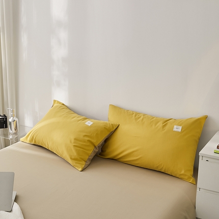 91家纺网 家纺一手货源 找家纺 雅居纺家纺 2025新款全棉素色水洗棉单枕套 绅士黄卡其