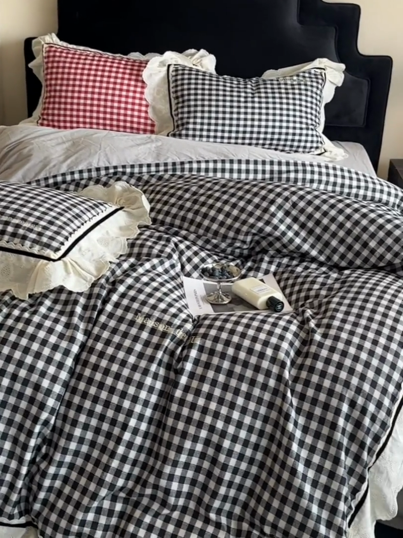 91家纺网 家纺一手货源 找家纺 MIU缪家居 2025新款100支全棉磨毛四件套-漫时光 漫时光-黑白格