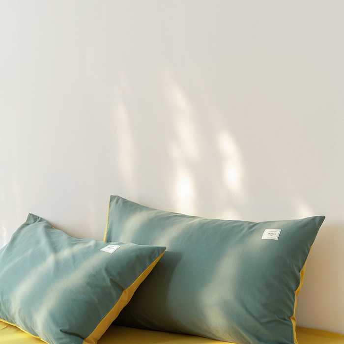91家纺网 家纺一手货源 找家纺 雅居纺家纺 2025新款全棉素色水洗棉单枕套 墨子绿绅士黄