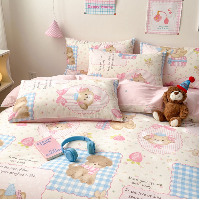 91家纺网 家纺一手货源 找家纺 曼之夏 2025新款全棉印花四件套 甜甜心事