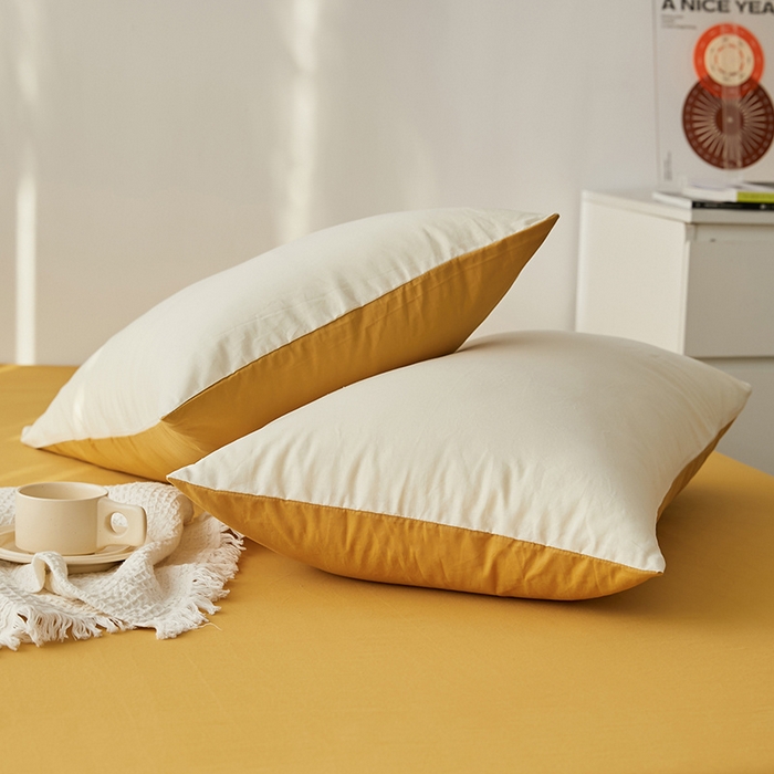 91家纺网 家纺一手货源 找家纺 雅居纺家纺 2025新款全棉素色水洗棉单枕套 米黄明黄
