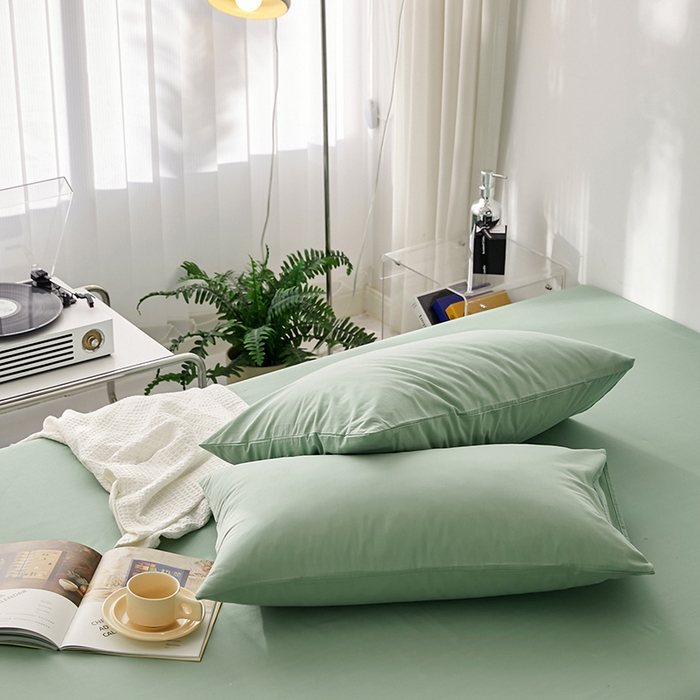 91家纺网 家纺一手货源 找家纺 雅居纺家纺 2025新款全棉素色水洗棉单枕套 水绿