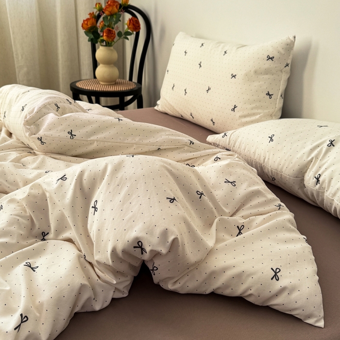 91家纺网 家纺一手货源 找家纺 漫仙阁家纺 2025年爆款新品有氧双层纱四件套-碎花 蝴蝶可颂-咖