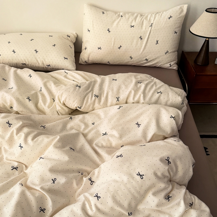 91家纺网 家纺一手货源 找家纺 漫仙阁家纺 2025年爆款新品有氧双层纱四件套-碎花 蝴蝶可颂-咖