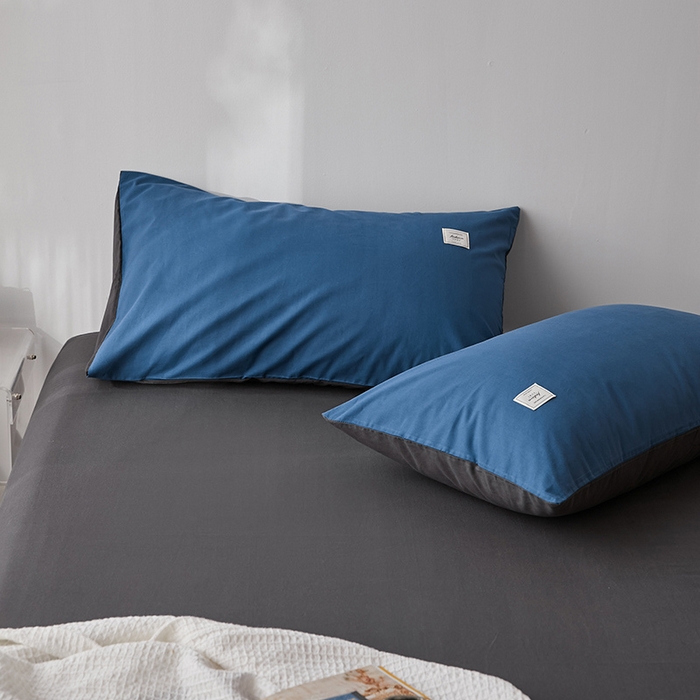 91家纺网 家纺一手货源 找家纺 雅居纺家纺 2025新款全棉素色水洗棉单枕套 牛仔蓝低调灰